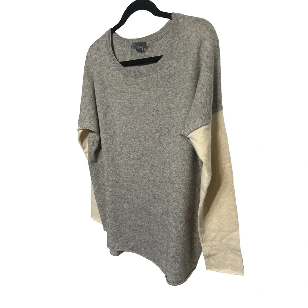 Vince Color Block Raw Hem Sweater Gray Cream Women's Size Small‎